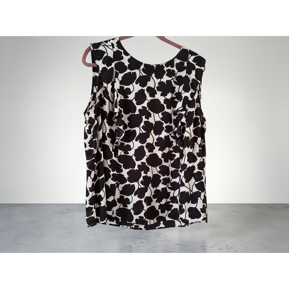 Talbots Woman 16W Black Ivory Floral Ruffle Sleeveless Blouse EUC
